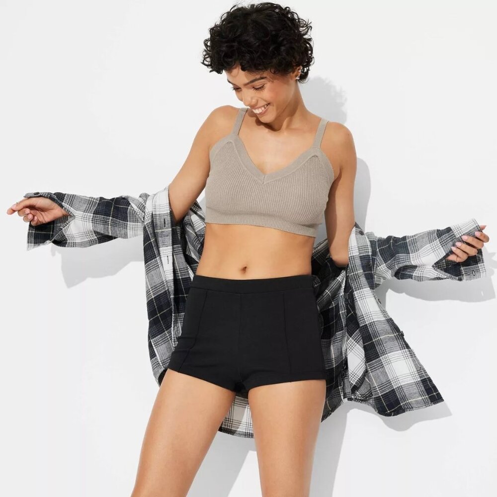 NWT Women's High-Rise Ponte Micro Hot Shorts - Wild Fable™ Black Sz L